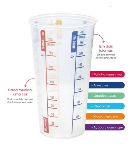 Vaso medidor de 500 ml para litros, vasos y gramos, plástico de color transparente