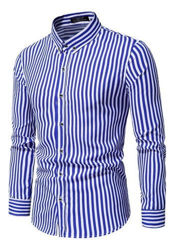 Camisas De Rayas Hombres Moda Manga Larga Corte Slim