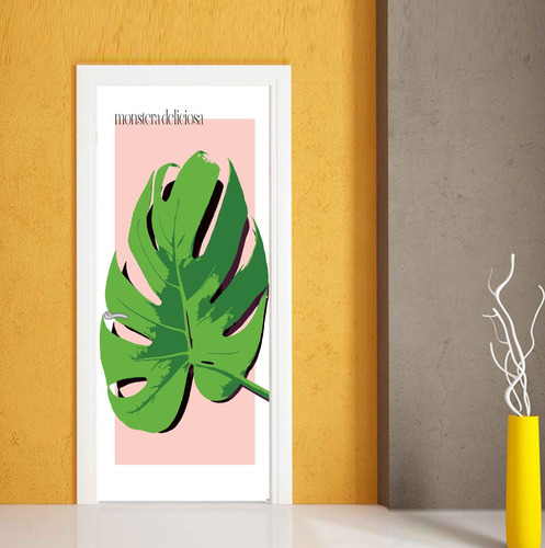 Vinilo Para Puerta Monstera Deliciosa Planta Escandinavo