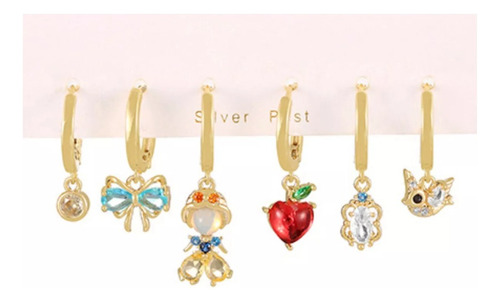 Set De 6 Aretes Arracadas Princesas Chapa De Oro