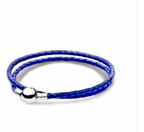 Pulsera Cuero Trenzado Compatibl Pandor Azul 19 Cm