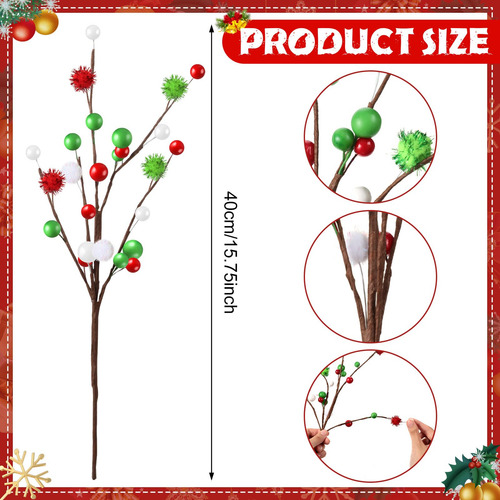 12 Piezas 40 Cm Adornos Ramas Florales Para Árbol Navidad