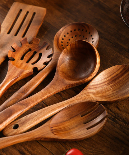 Juego De Utensilios De Cocina De Madera Con Soporte