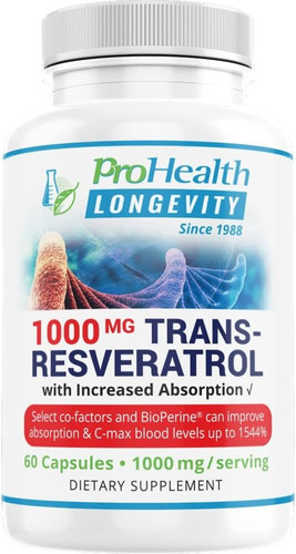 Trans- Resveratrol De 1000 Mg 99.5 % Puro Con 60 Capsulas Sabor Sin Sabor