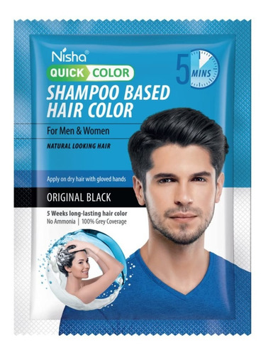 Nisha Tinte Negro Tipo Shampoo  Para Hombre Y Mujer 5 Min!!