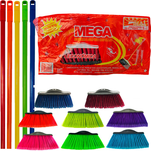 6 Escoba Súper Cepillo Económico Mega Ideal C/bastón Metal