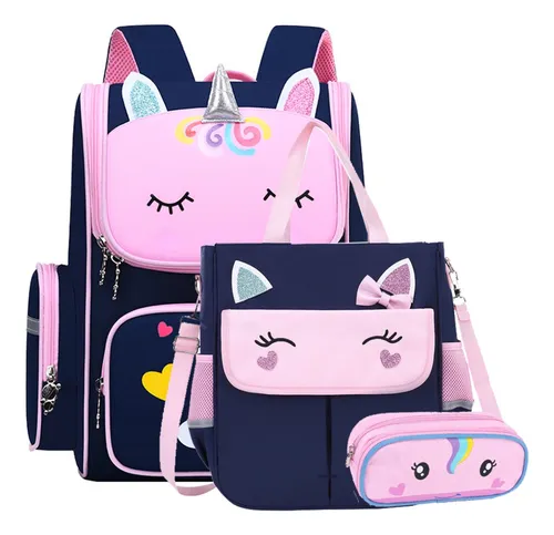 Mochila Con Dise o De Unicornio Para Escuela Ni as 3 Pzas