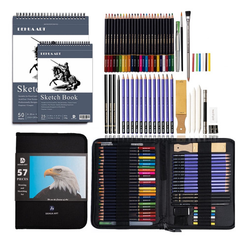 Dehua Art Juego 57 Lapiz Color Boceto Bloc Dibujo A4 Estuche