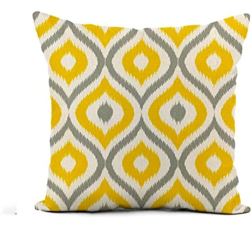 Awowee Flax Throw Pillow Cover Damasco Amarillo Ikat Ogee Pa