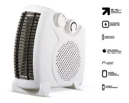 Estufa 2000W con Termostato Calefactor Ventilador Aire Caliente Frío