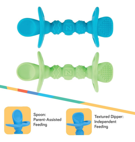 Nuby Dipeez Cucharas/cucharas De Silicona 2 En 1, 2 Unidades