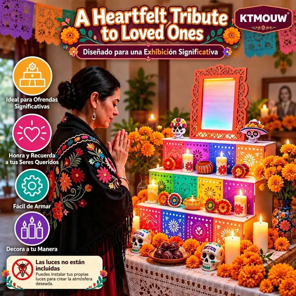 Altar de Muertos para Ofrendas con 3 Niveles, Desarmable y Marco para Fotos