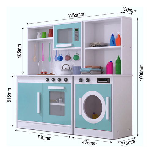 Kit Cozinha Completa Infantil Com Lavanderia Brink Em Mdf