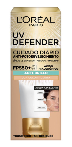 Imagen 3 de 10 de Crema Anti Brillo Color Claro Fps50 Loréal Paris Uv Defender
