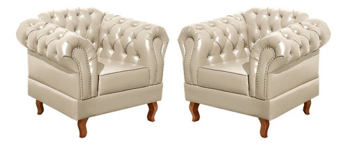 Conjunto Kit Sofá 3 Lug Poltronas Dom Pedro Chesterfield Cor Couríssimo Bege 045 Desenho Do Tecido Liso