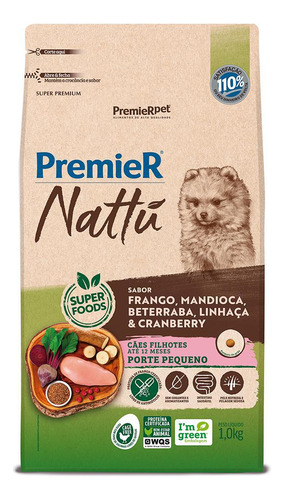 Ração Premier Nattu Cães Filhotes Raças P Mandioca 1kg