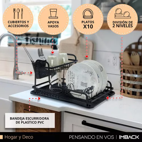 Escurridor Trastes Platos Fregadero Vajilla 2 Niveles Cocina Color Negro