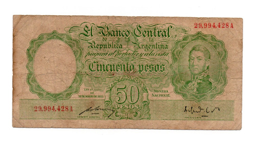 Billete Argentina 50 Pesos Moneda Nacional Bottero 1986