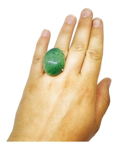 Imagen 4 de 4 de Anillo Regulable Cuarzo Verde Baño De Plata