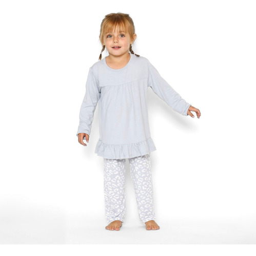 Pijama Niña Leopardo Celeste Algodón Pima