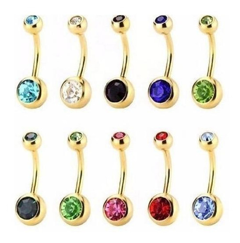 Kit 10 Piercing De Umbigo Dourado Banhado A Ouro 18k