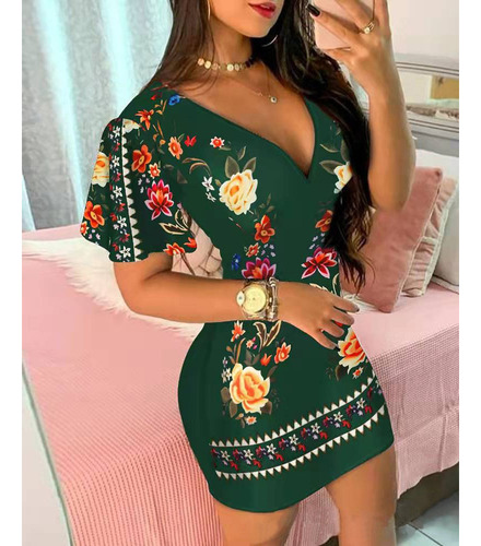 J Oferta Especial Vestidos Cortos Ajustados Estampado Manga