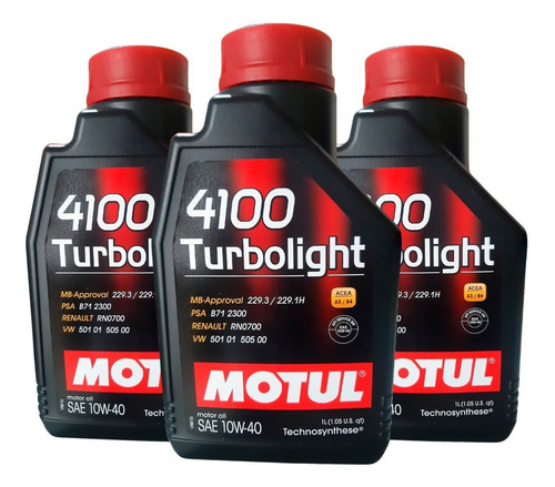 Kit 3 Óleos Motul 4100 Turbolight 10w-40 1 Litro