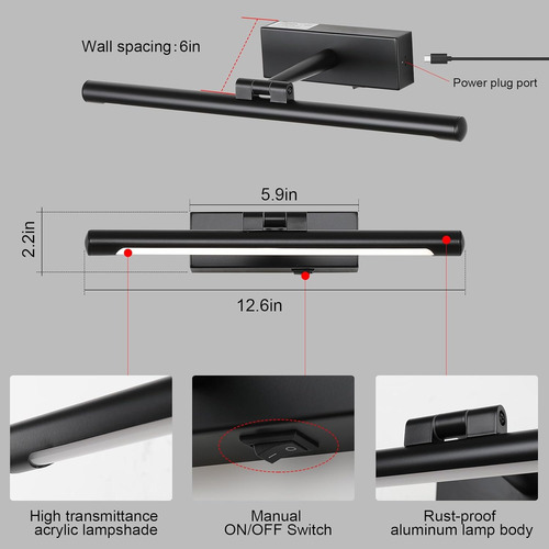 Opmre Moderno Led Cuadro De Luz Regulable 12,6 Negro...