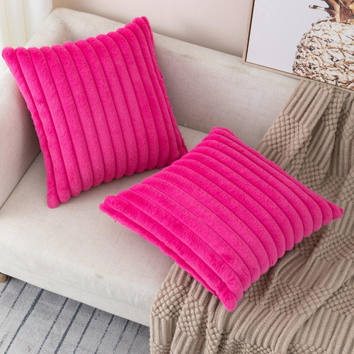 Juego De 2 Fundas De Almohada De Felpa De Piel Rosa Hot Pink