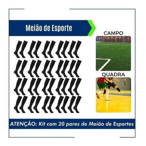 Imagem 3 de 3 de Kit 60 Pares Meião Preto Futebol Adulto Atacado 37-44