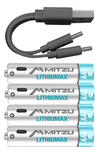 Pack 4 Baterías Recargables Aaa De Litio 390mah Cargador Usb