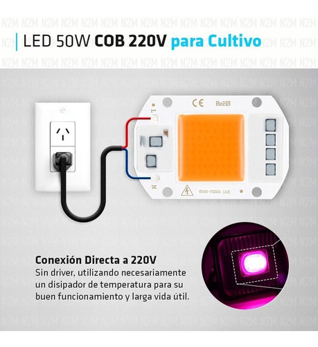 Placa De Cultivo Led 50w Cob 220v Crecimiento Plantas