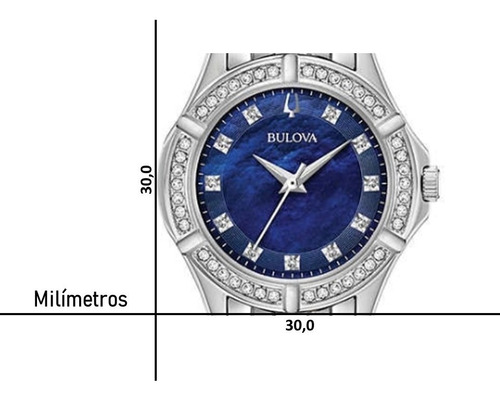 Relógio Bulova 96r230d Visor Azul Perola, Com 11 Diamantes. Cor da correia Prata Cor do bisel Prata Com Swarovski Cor do fundo Azul Perola