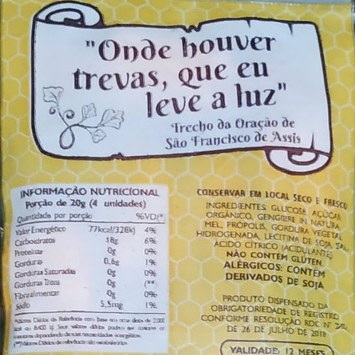Imagem 4 de 5 de Bala De Gengibre Mel E Própolis Mastigável Kit C/ 18 Un /35g