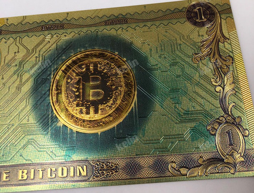 Billete Conmemorativo Dorado Bitcoin De Colección Laminado