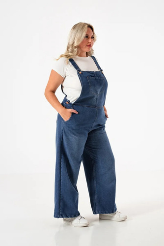 Jardinero Wide Leg Jean Mujer Enterito Recto Talles Grandes Azul 52