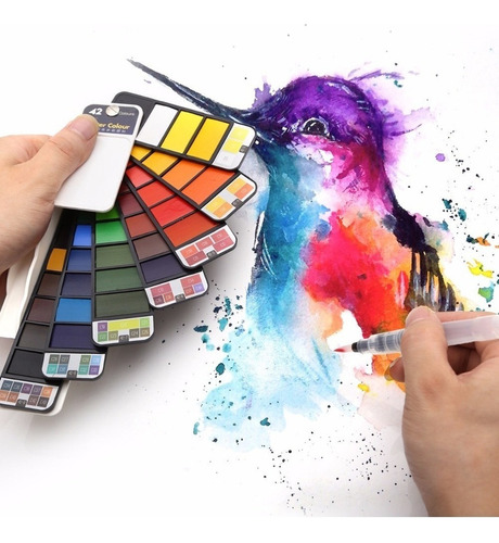 42 Colores Sólidos Acuarela Pintura Pigmentos Set Con Pluma