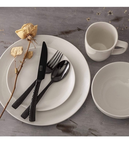 Cubiertos Elegantes Negro Mate Para 12 Personas 60pz