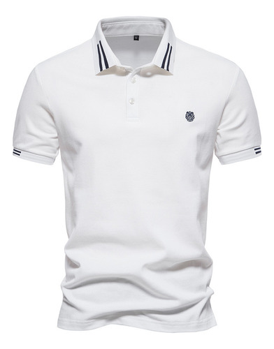 Camisa Polo Algodón Solapa Bordado Casual Hombre