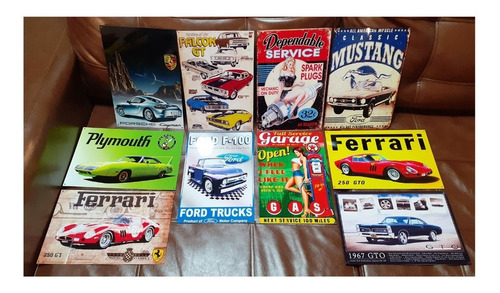 Cuadros Metalicos Pack 10 U. Autos, Ferrari, Mustang, 20x30 