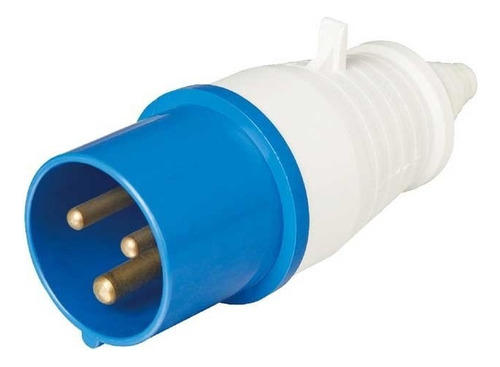 Enchufe industrial macho de 2 polos con conexión a tierra, 220 V, 32 A, 6 horas, color azul blanco