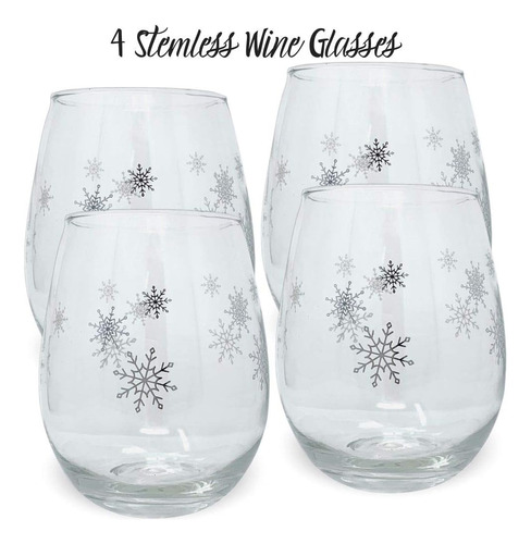 Banberry Designs Juego De Copas De Vino De Invierno Con Copo