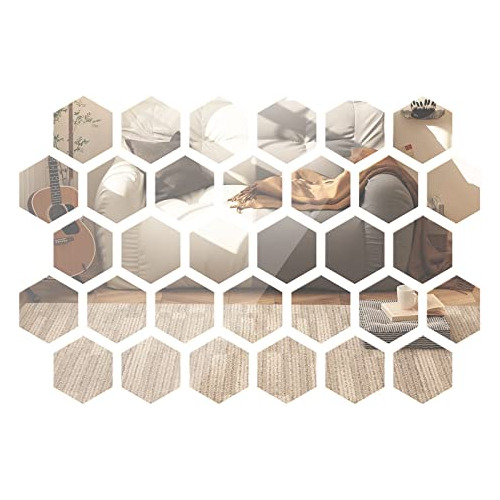 48 Piezas De Espejo Acrílico Adhesivo De Pared Hexagonal Ext