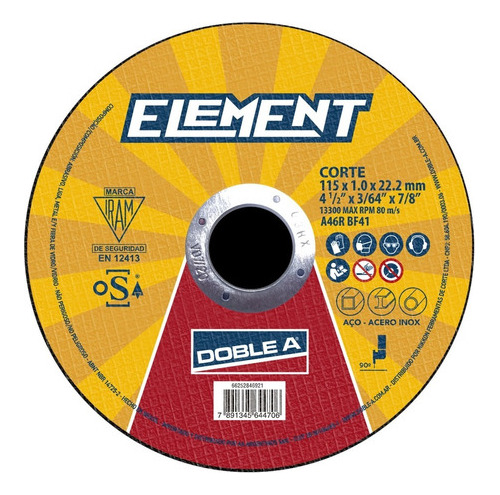 Discos De Corte Element Doble A 115x1,0x22,23mm - Mm