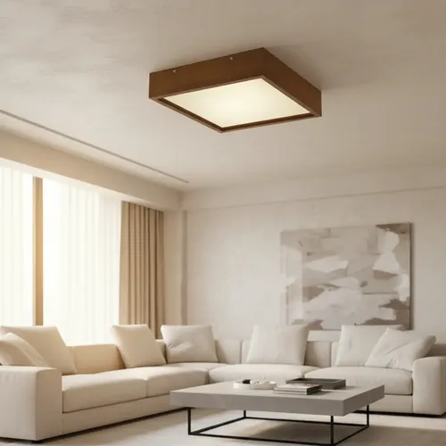 Luminária Plafon Quadrado Madeira 30x30 De Sobrepor Teto