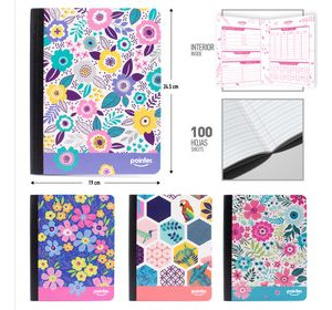 Cuaderno Doble Línea (flores)100 Hojas Pointer Mayor Y Detal