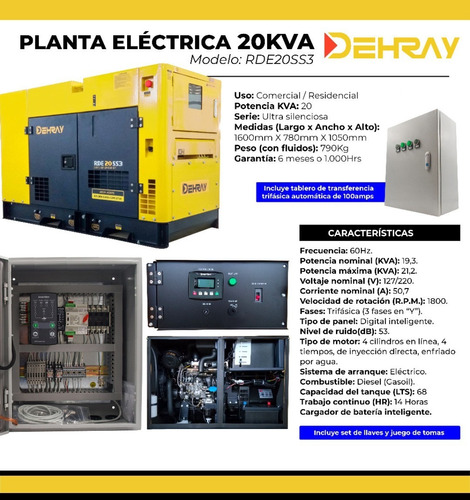 Plantas Eléctricas Marca Dehray De 20kva. 110/220v. Monofasi