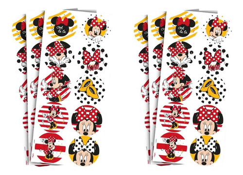 60 Adesivos Minnie Mouse - 6 Cartelas Com 10 Adesivos Cada