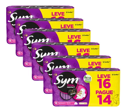 Absorvente Sym Suave Total Protect Com Abas 6 Pacotes X 16un