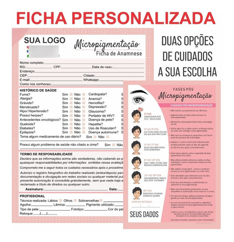 4kit Personalizado Ficha Anamnese Micropig+4bloco Cuidados